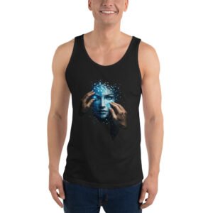 koszulka tank top z futurystyczną twarzą AI