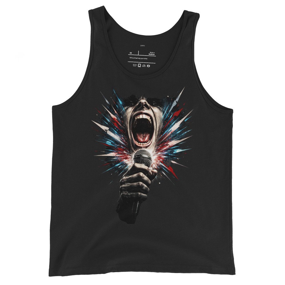 Męska koszulka na ramiączkach „Krzyk Rocka” – koszulka tank top z wokalistą i mikrofonem| Zarn.pl Męska koszulka na ramiączkach „Krzyk Rocka” – koszulka tank top z wokalistą i mikrofonem - obrazek 2