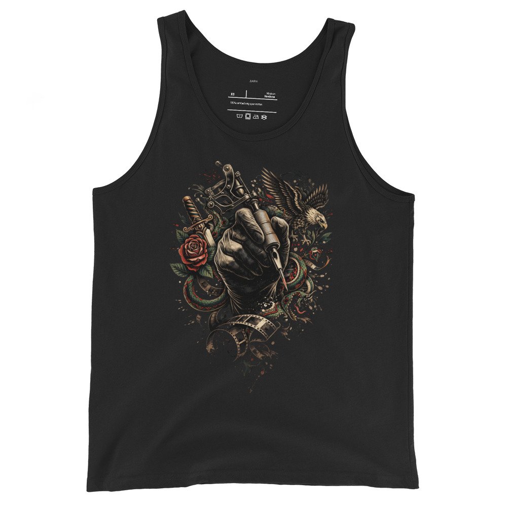 Męska koszulka na ramiączkach „Tattoo Art Rebel” – koszulka tank top z maszynką do tatuażu| Zarn.pl Męska koszulka na ramiączkach „Tattoo Art Rebel” – koszulka tank top z maszynką do tatuażu - obrazek 2