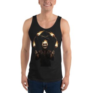 koszulka tank top z płonącym szkieletem i pochodniami
