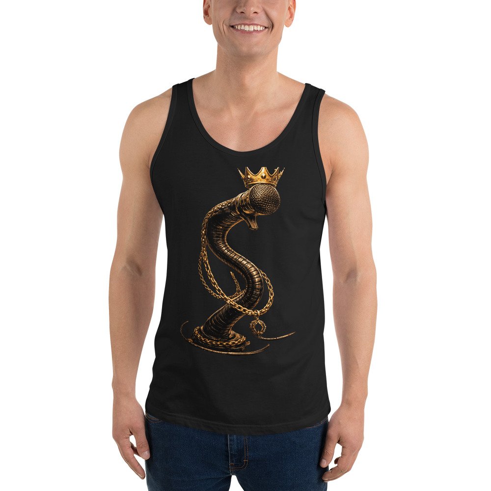 Koszulka na ramiączkach „Royal Flow” – artystyczna koszulka tank top z mikrofonem i złotym wężem| Zarn.pl Koszulka na ramiączkach „Royal Flow” – artystyczna koszulka tank top z mikrofonem i złotym wężem - obrazek 8