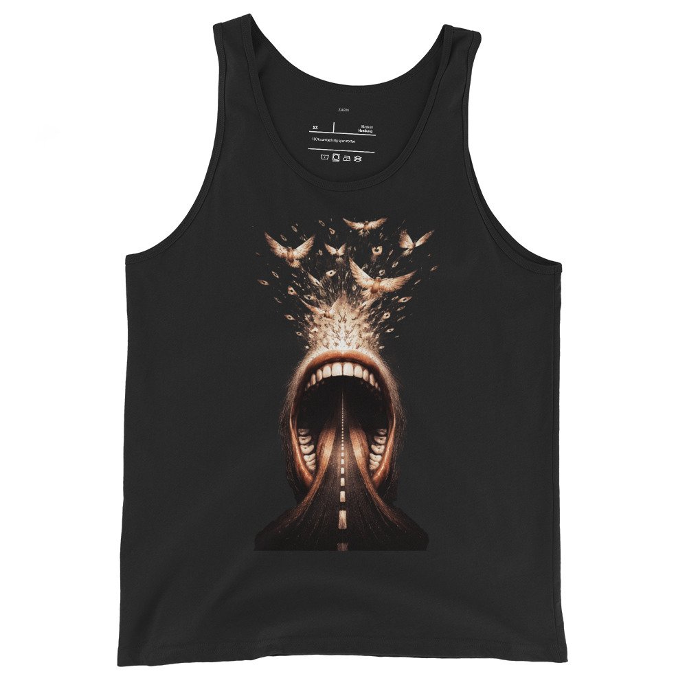 Koszulka na ramiączkach „Mind Escape” – artystyczna koszulka tank top surrealistyczna sztuka| Zarn.pl Koszulka na ramiączkach „Mind Escape” – artystyczna koszulka tank top surrealistyczna sztuka - obrazek 2