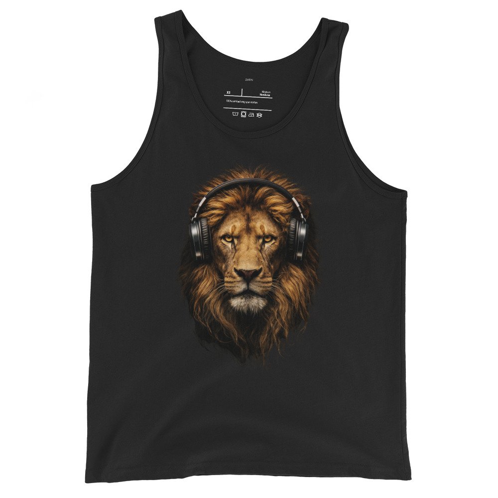 Męska koszulka na ramiączkach „Lion Beats” – koszulka z lwem w słuchawkach| Zarn.pl Męska koszulka na ramiączkach „Lion Beats” – koszulka z lwem w słuchawkach - obrazek 2