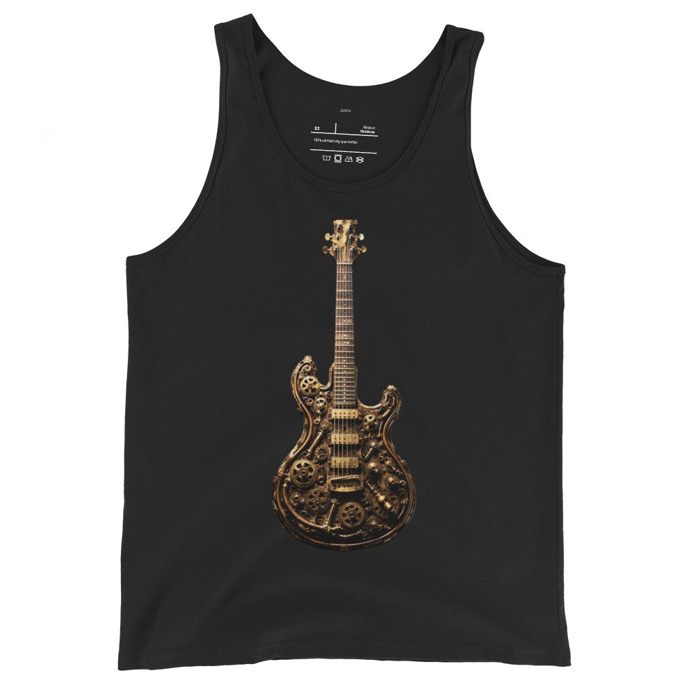 Męska koszulka na ramiączkach „Steampunk Guitar” – koszulka z mechaniczną gitarą elektryczną| Zarn.pl Męska koszulka na ramiączkach „Steampunk Guitar” – koszulka z mechaniczną gitarą elektryczną - obrazek 2