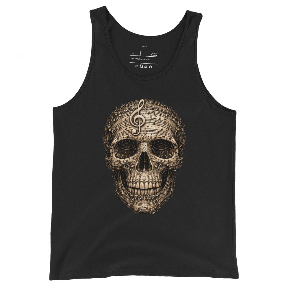 Męska koszulka na ramiączkach „Music Skull” – koszulka z muzyczną czaszką i nutami| Zarn.pl Męska koszulka na ramiączkach „Music Skull” – koszulka z muzyczną czaszką i nutami - obrazek 2