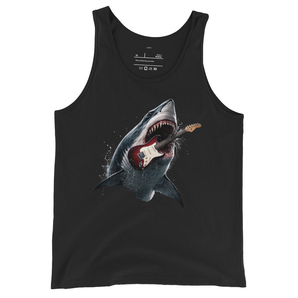 Męska koszulka na ramiączkach „Shark Guitar Attack” – koszulka z rekinem i gitarą elektryczną| Zarn.pl Męska koszulka na ramiączkach „Shark Guitar Attack” – koszulka z rekinem i gitarą elektryczną - obrazek 2