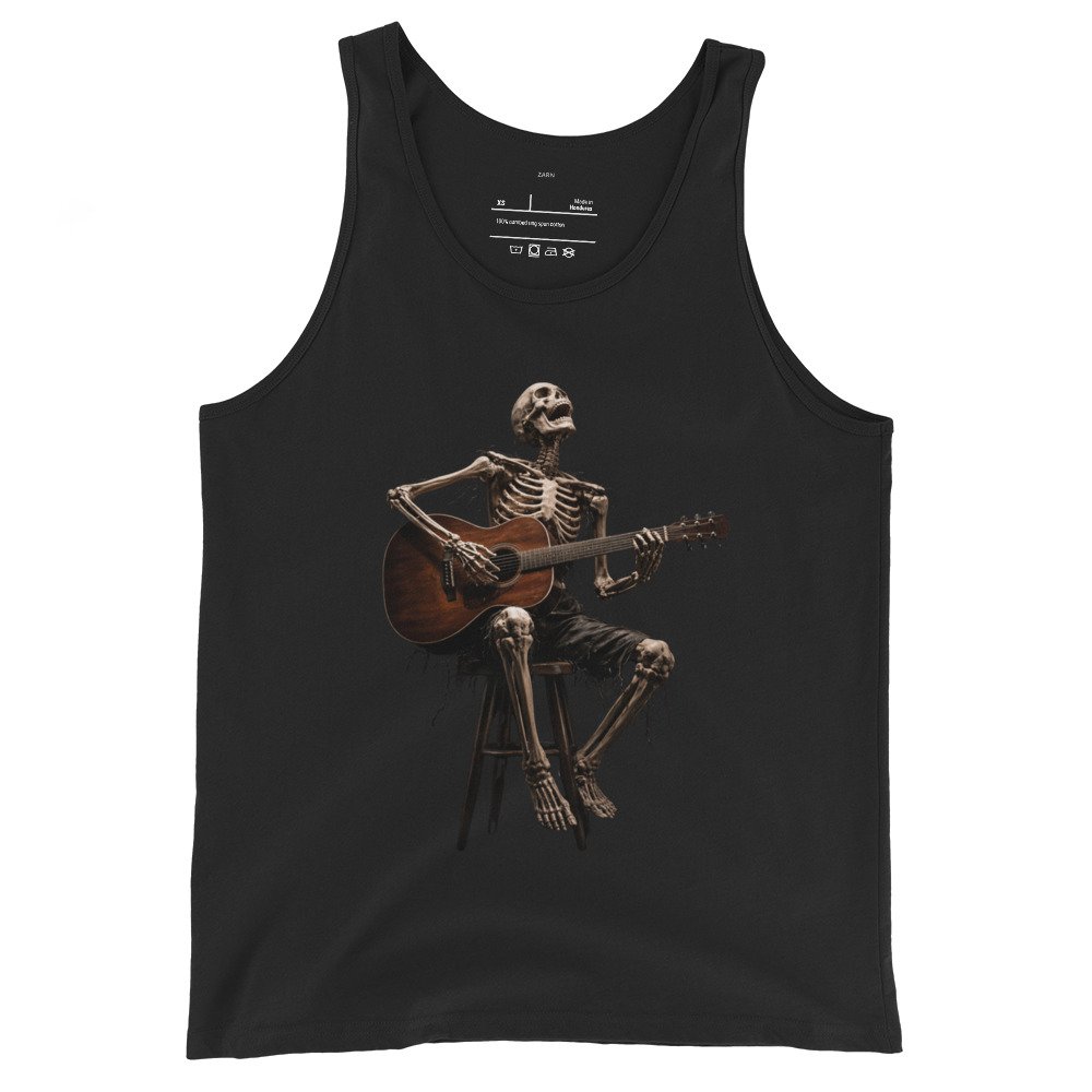 Męska koszulka na ramiączkach „Skeleton Guitar Player” – koszulka ze szkieletem grającym na gitarze| Zarn.pl Męska koszulka na ramiączkach „Skeleton Guitar Player” – koszulka ze szkieletem grającym na gitarze - obrazek 2