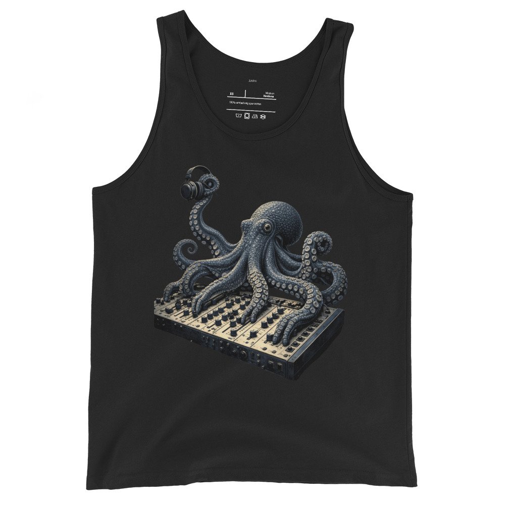 Męska koszulka na ramiączkach „Octopus DJ” – ośmiornica DJ z mikserem| Zarn.pl Męska koszulka na ramiączkach „Octopus DJ” – ośmiornica DJ z mikserem - obrazek 2