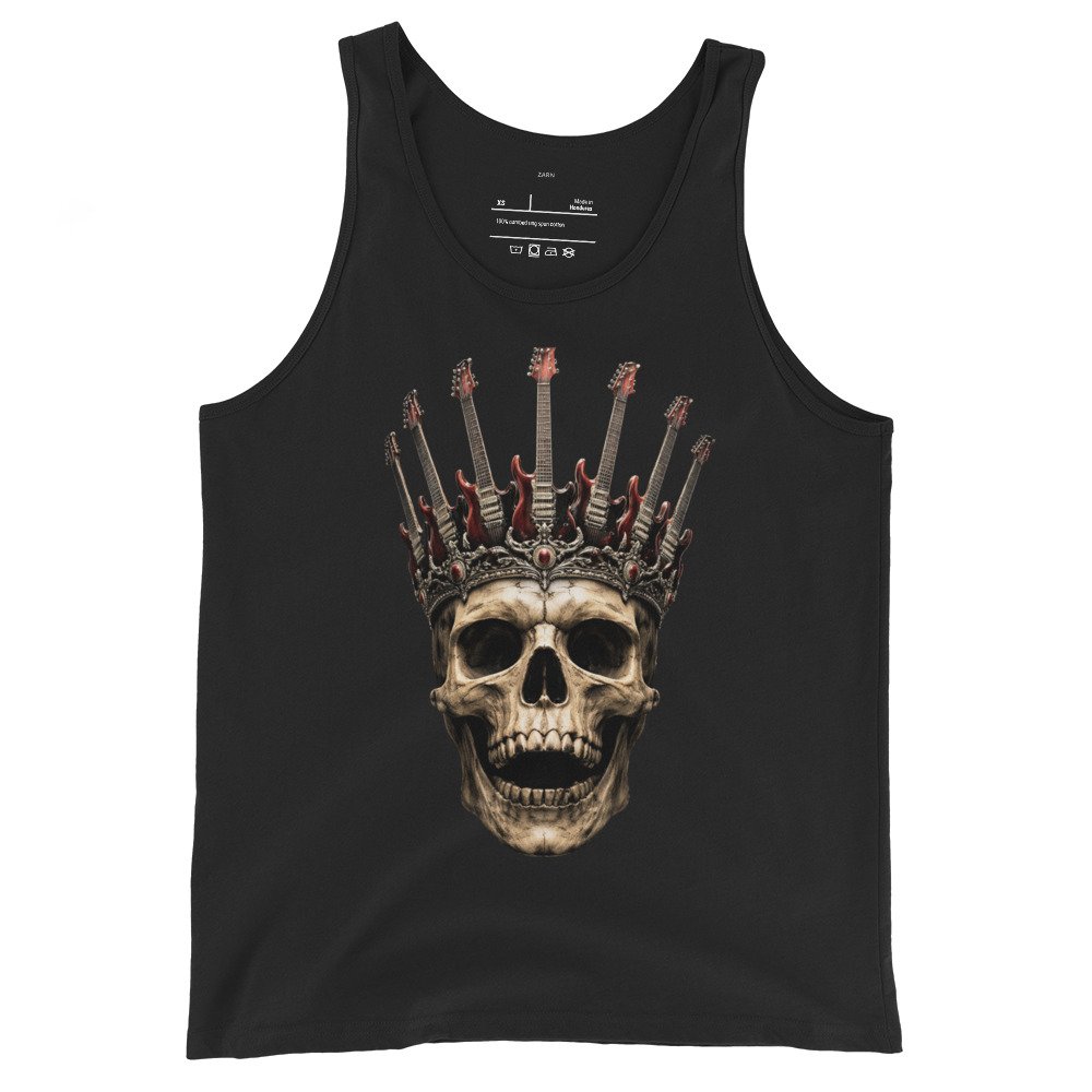Męska koszulka na ramiączkach „Skull Guitar King” – czaszka w koronie gitar| Zarn.pl Męska koszulka na ramiączkach „Skull Guitar King” – czaszka w koronie gitar - obrazek 2