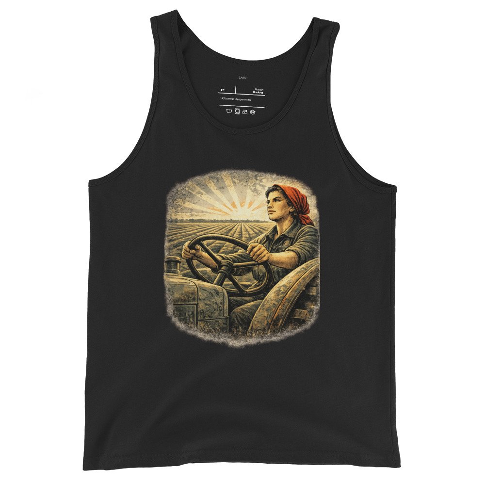 Męska koszulka na ramiączkach „Rolniczka PRL” – tank top retro z traktorem i motywem wiejskim| Zarn.pl Męska koszulka na ramiączkach „Rolniczka PRL” – tank top retro z traktorem i motywem wiejskim - obrazek 2