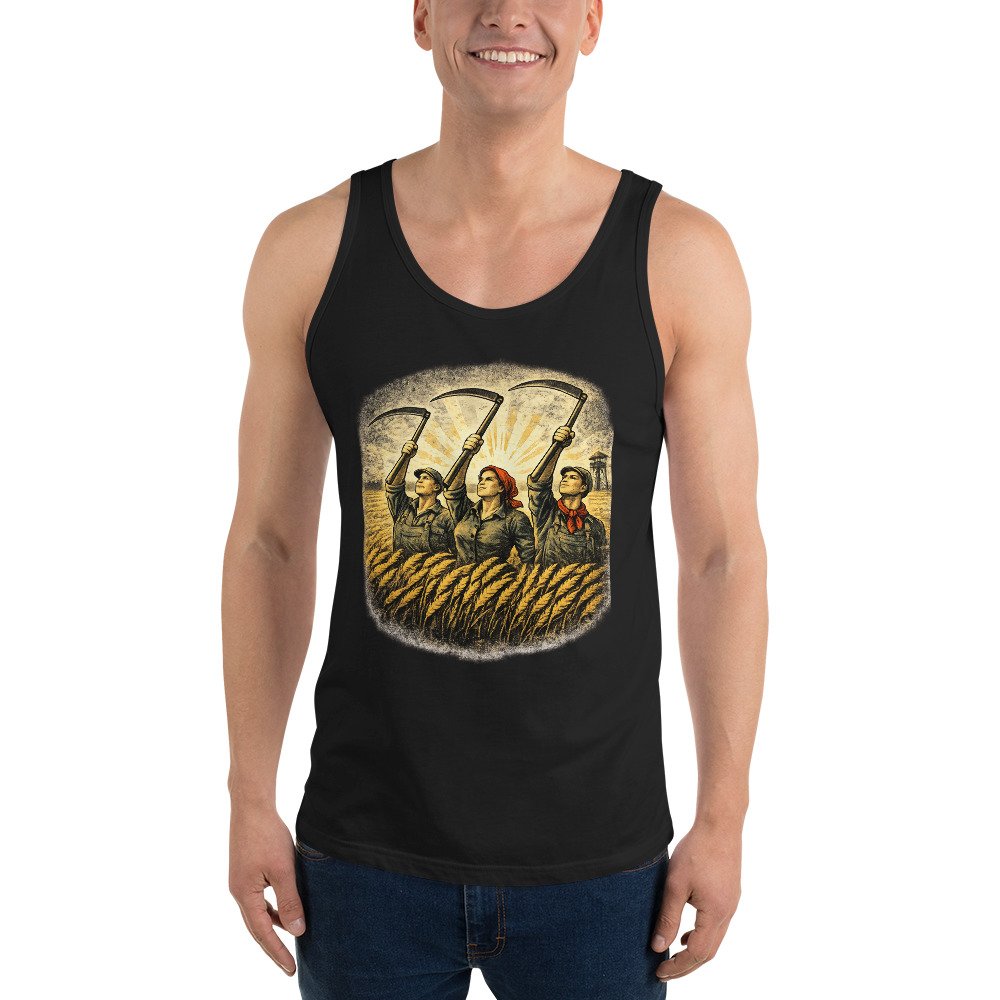 Męska koszulka na ramiączkach „Żniwa PRL” – tank top retro z rolnikami i kosami| Zarn.pl Męska koszulka na ramiączkach „Żniwa PRL” – tank top retro z rolnikami i kosami - obrazek 8