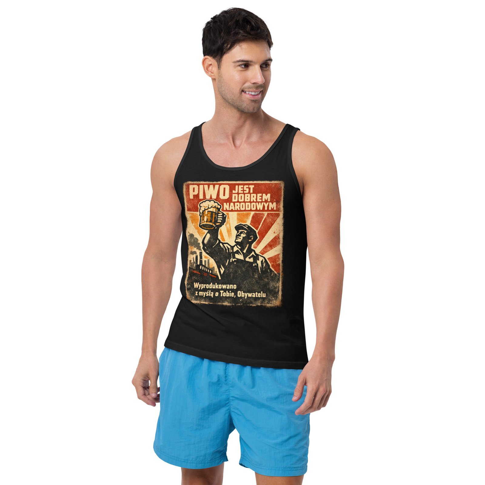 Męska koszulka na ramiączkach „Piwo Jest Dobrem Narodowym” – tank top PRL z kuflem piwa retro| Zarn.pl Męska koszulka na ramiączkach „Piwo Jest Dobrem Narodowym” – tank top PRL z kuflem piwa retro - obrazek 8