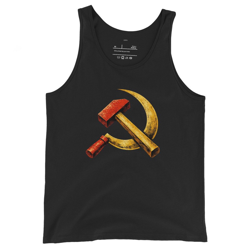 Męska koszulka na ramiączkach „Młot i Sierp PRL” – tank top retro z symbolem komunizmu| Zarn.pl Męska koszulka na ramiączkach „Młot i Sierp PRL” – tank top retro z symbolem komunizmu - obrazek 2