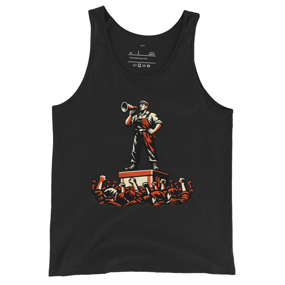 Koszulka na ramiączkach PRL „Robotnik z Megafonem” – tank top retro propaganda vintage| Zarn.pl Koszulka na ramiączkach PRL „Robotnik z Megafonem” – tank top retro propaganda vintage - obrazek 2