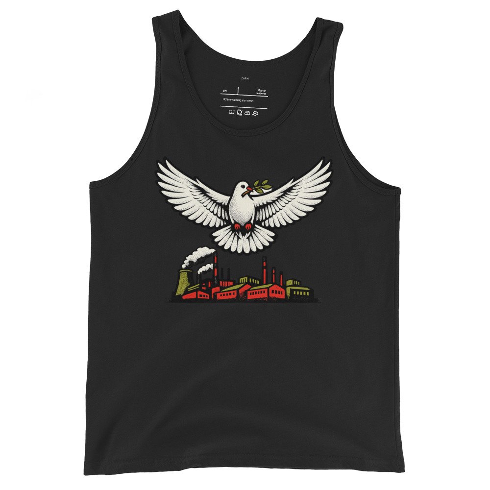 Koszulka na ramiączkach PRL „Gołąb Pokoju nad Fabryką” – tank top retro vintage| Zarn.pl Koszulka na ramiączkach PRL „Gołąb Pokoju nad Fabryką” – tank top retro vintage - obrazek 2