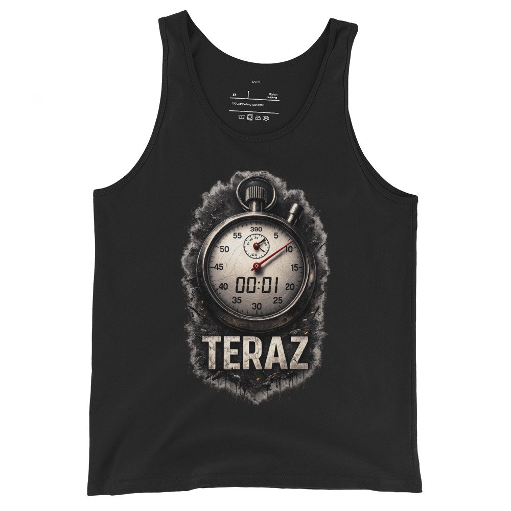 Męska koszulka na ramiączkach „Teraz” – motywacyjny tank top ze stoperem i symbolem działania| Zarn.pl Męska koszulka na ramiączkach „Teraz” – motywacyjny tank top ze stoperem i symbolem działania - obrazek 2