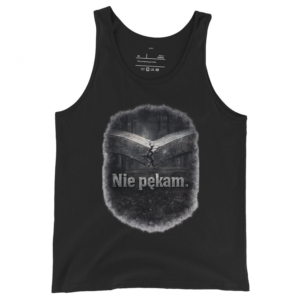 Męska koszulka na ramiączkach „Nie pękam” – motywacyjny tank top o niezłomnym charakterze| Zarn.pl Męska koszulka na ramiączkach „Nie pękam” – motywacyjny tank top o niezłomnym charakterze - obrazek 2