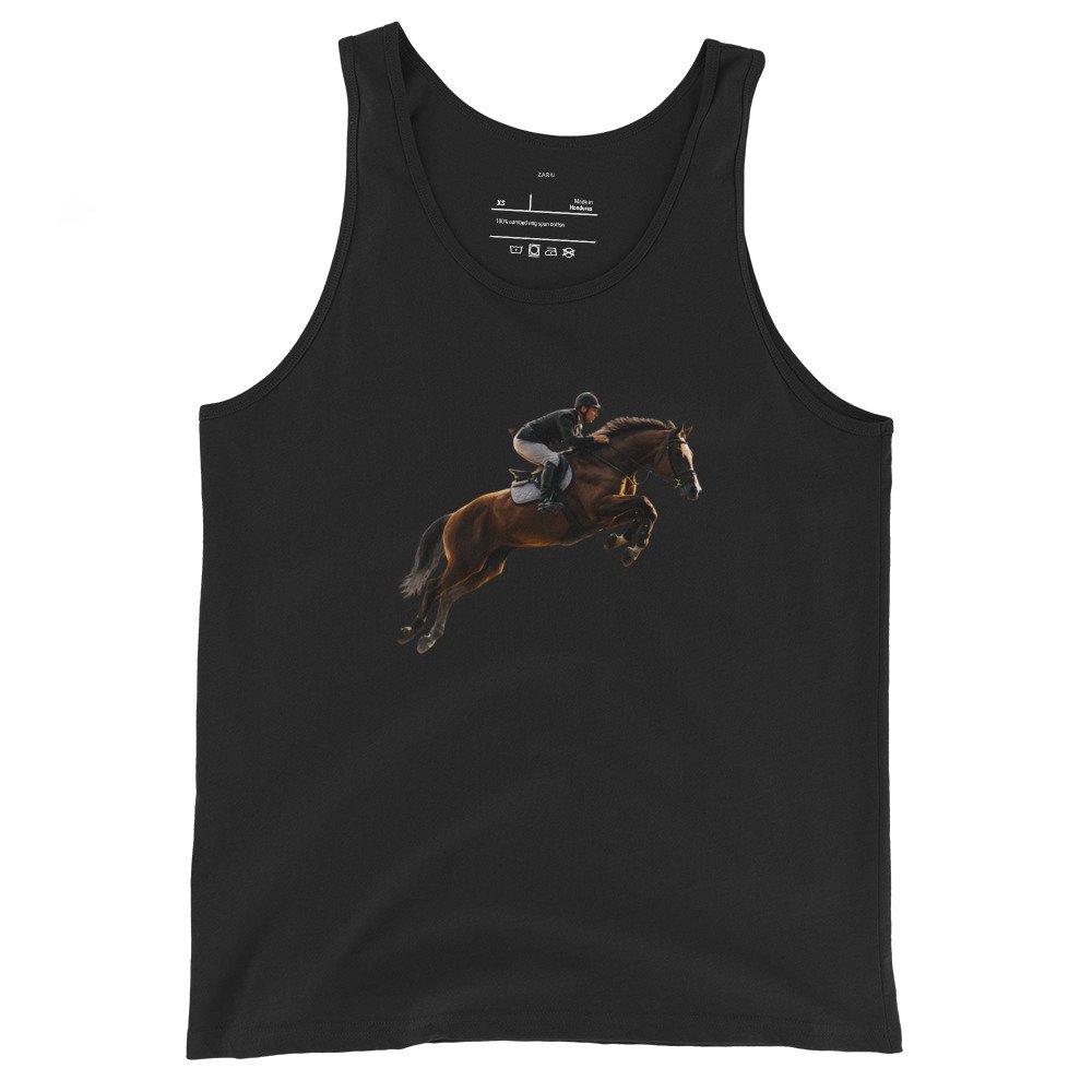 Męska koszulka na ramiączkach „Equestrian Jump” – sportowa koszulka tank top z jeźdźcem i koniem| Zarn.pl Męska koszulka na ramiączkach „Equestrian Jump” – sportowa koszulka tank top z jeźdźcem i koniem - obrazek 2