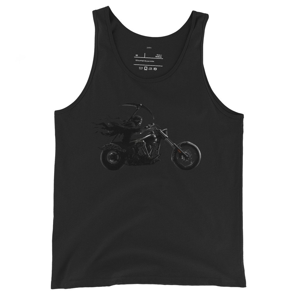 Męska koszulka na ramiączkach „Grim Rider Chopper” – mroczny styl motocyklisty| Zarn.pl Męska koszulka na ramiączkach „Grim Rider Chopper” – mroczny styl motocyklisty - obrazek 2