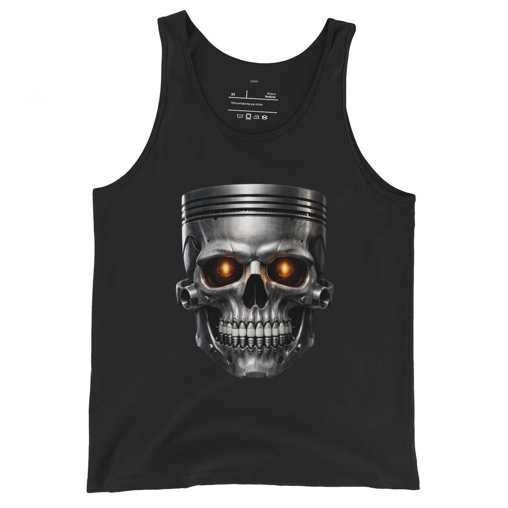 Męska koszulka na ramiączkach „Piston Skull” – koszulka auto-moto z mechaniczną czaszką tłoka| Zarn.pl Męska koszulka na ramiączkach „Piston Skull” – koszulka auto-moto z mechaniczną czaszką tłoka - obrazek 2