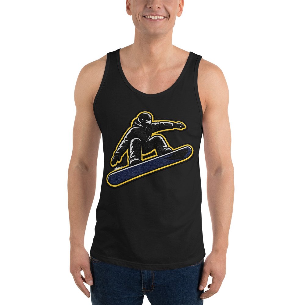 Męska koszulka na ramiączkach „Snowboard Jump” – koszulka tank top ze snowboardzistą w akcji| Zarn.pl koszulka na ramiączkach ze snowboardzistą