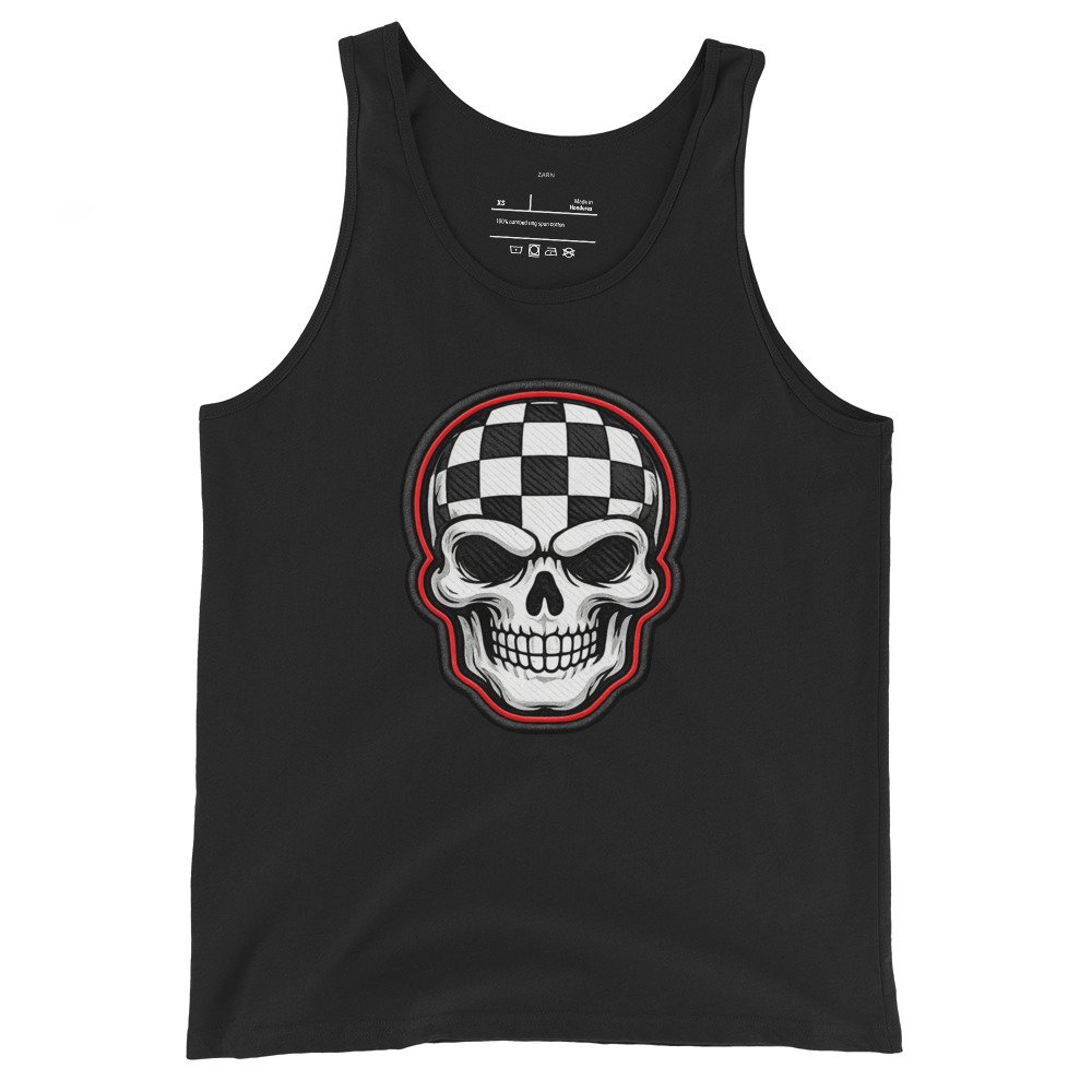 Męska koszulka na ramiączkach „Checkered Skull” – tank top z czaszką w szachownicę| Zarn.pl Męska koszulka na ramiączkach „Checkered Skull” – tank top z czaszką w szachownicę - obrazek 2