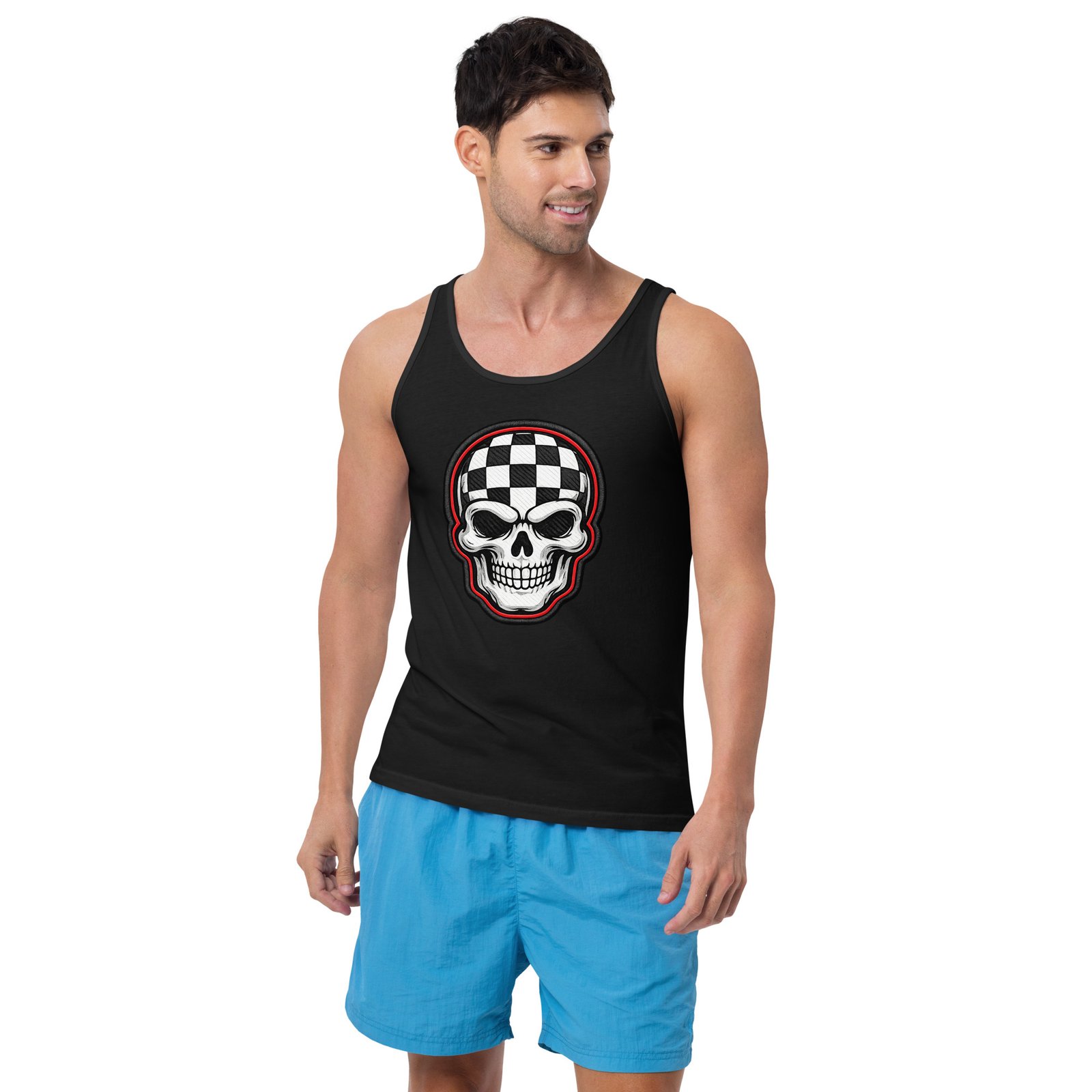 Męska koszulka na ramiączkach „Checkered Skull” – tank top z czaszką w szachownicę| Zarn.pl Męska koszulka na ramiączkach „Checkered Skull” – tank top z czaszką w szachownicę - obrazek 8