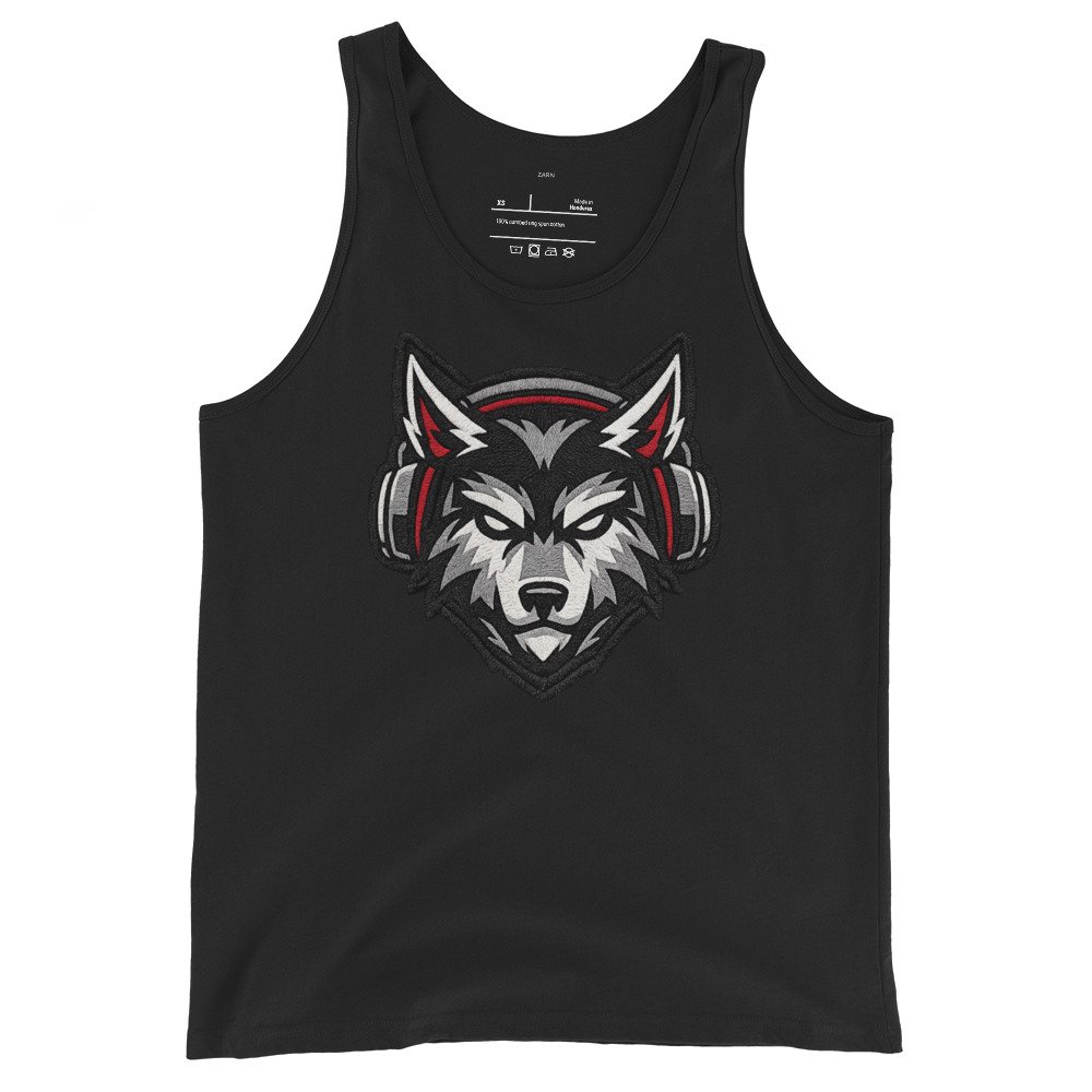 Męska koszulka na ramiączkach „Wolf Music” – tank top z wilkiem w słuchawkach| Zarn.pl Męska koszulka na ramiączkach „Wolf Music” – tank top z wilkiem w słuchawkach - obrazek 2