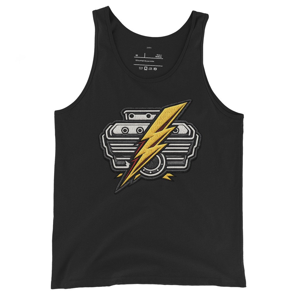 Męska koszulka na ramiączkach „Thunder Engine” – tank top z silnikiem i błyskawicą| Zarn.pl Męska koszulka na ramiączkach „Thunder Engine” – tank top z silnikiem i błyskawicą - obrazek 2