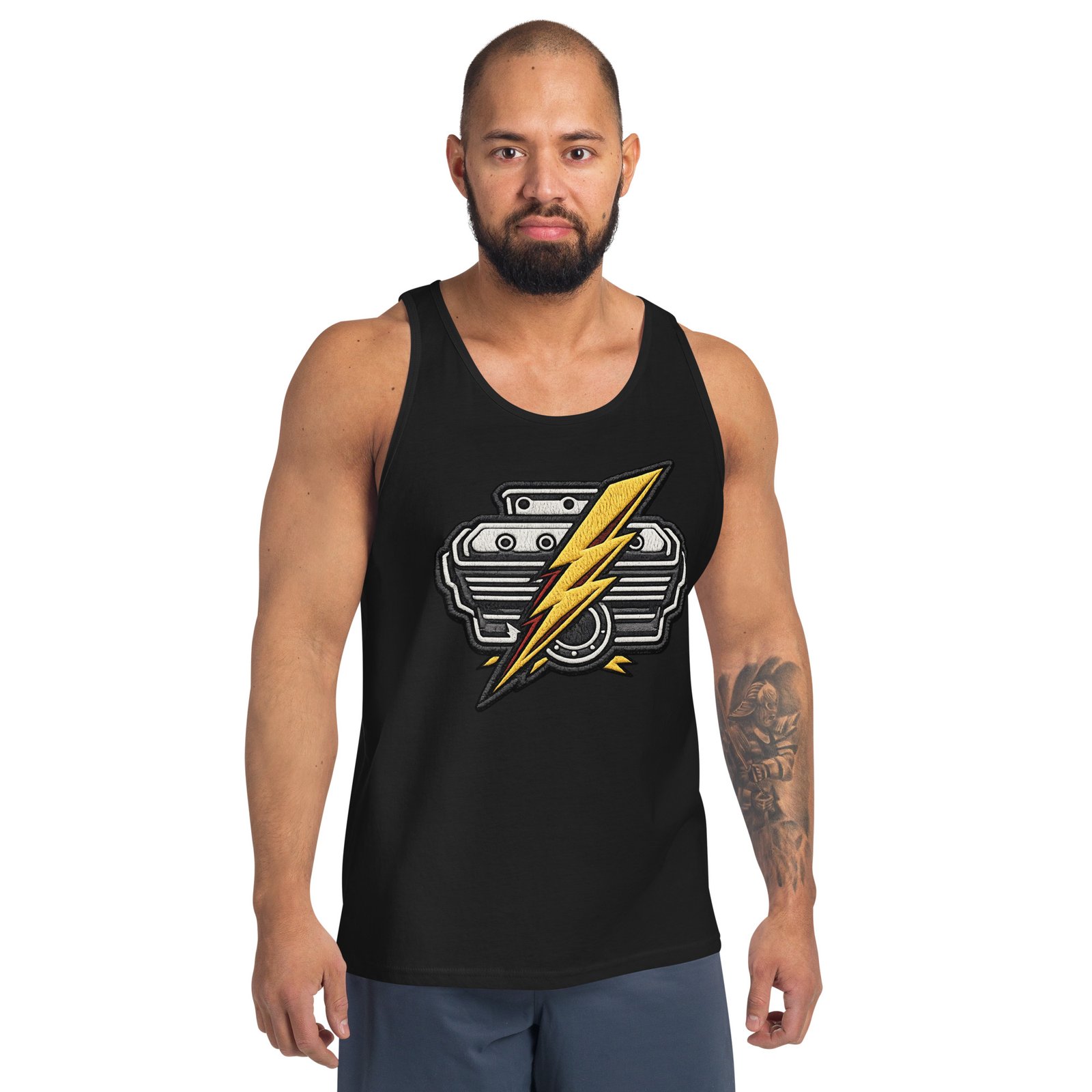 Męska koszulka na ramiączkach „Thunder Engine” – tank top z silnikiem i błyskawicą| Zarn.pl Męska koszulka na ramiączkach „Thunder Engine” – tank top z silnikiem i błyskawicą - obrazek 8