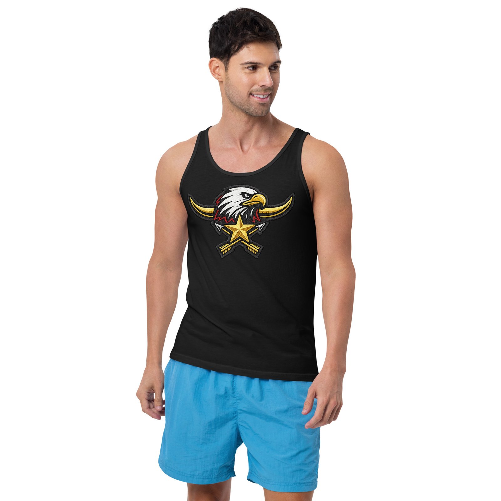 Męska koszulka na ramiączkach z orłem i gwiazdą – tank top patriotyczny western| Zarn.pl Męska koszulka na ramiączkach z orłem i gwiazdą – tank top patriotyczny western - obrazek 8