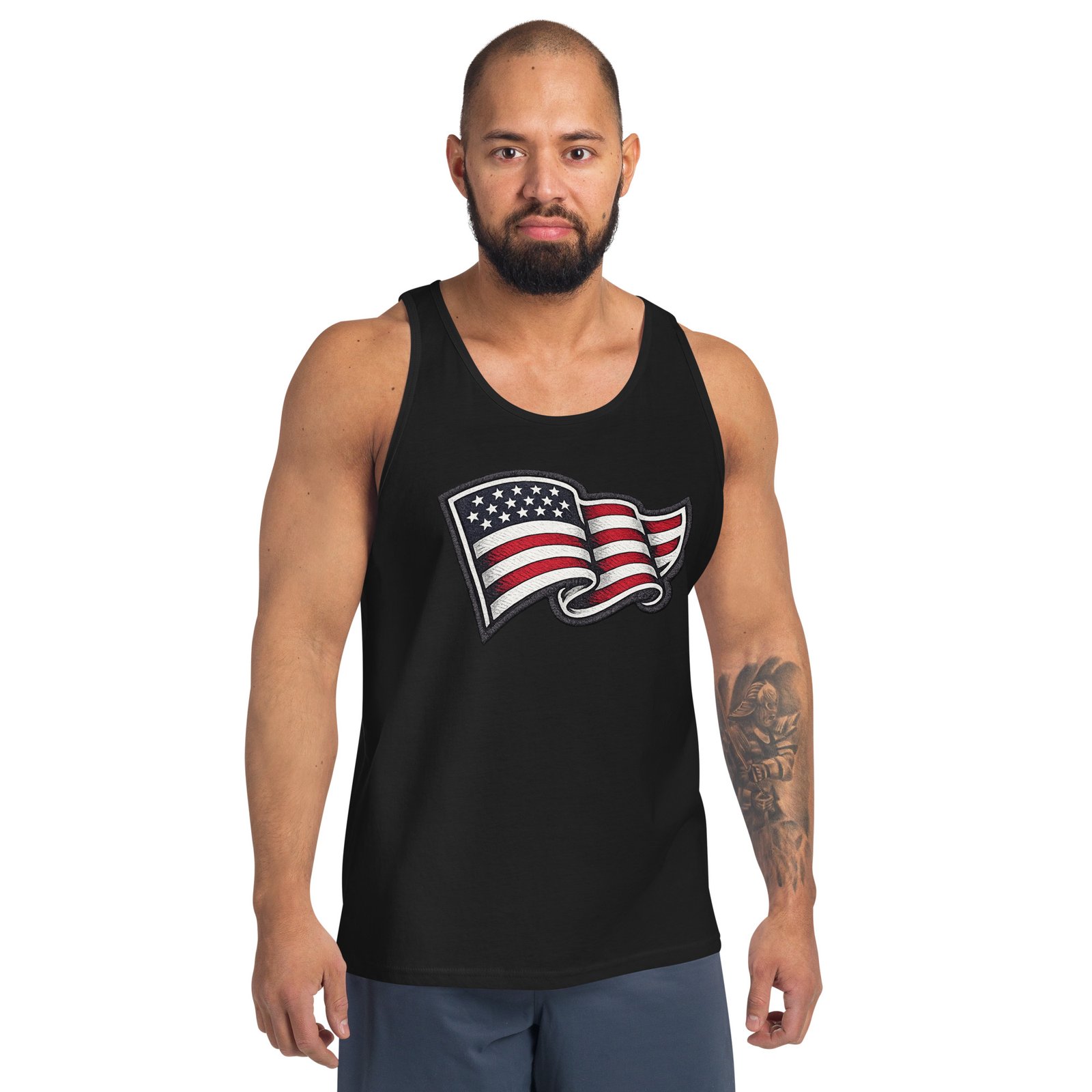 Męska koszulka na ramiączkach z flagą USA – tank top patriotyczny American Style| Zarn.pl Męska koszulka na ramiączkach z flagą USA – tank top patriotyczny American Style - obrazek 8