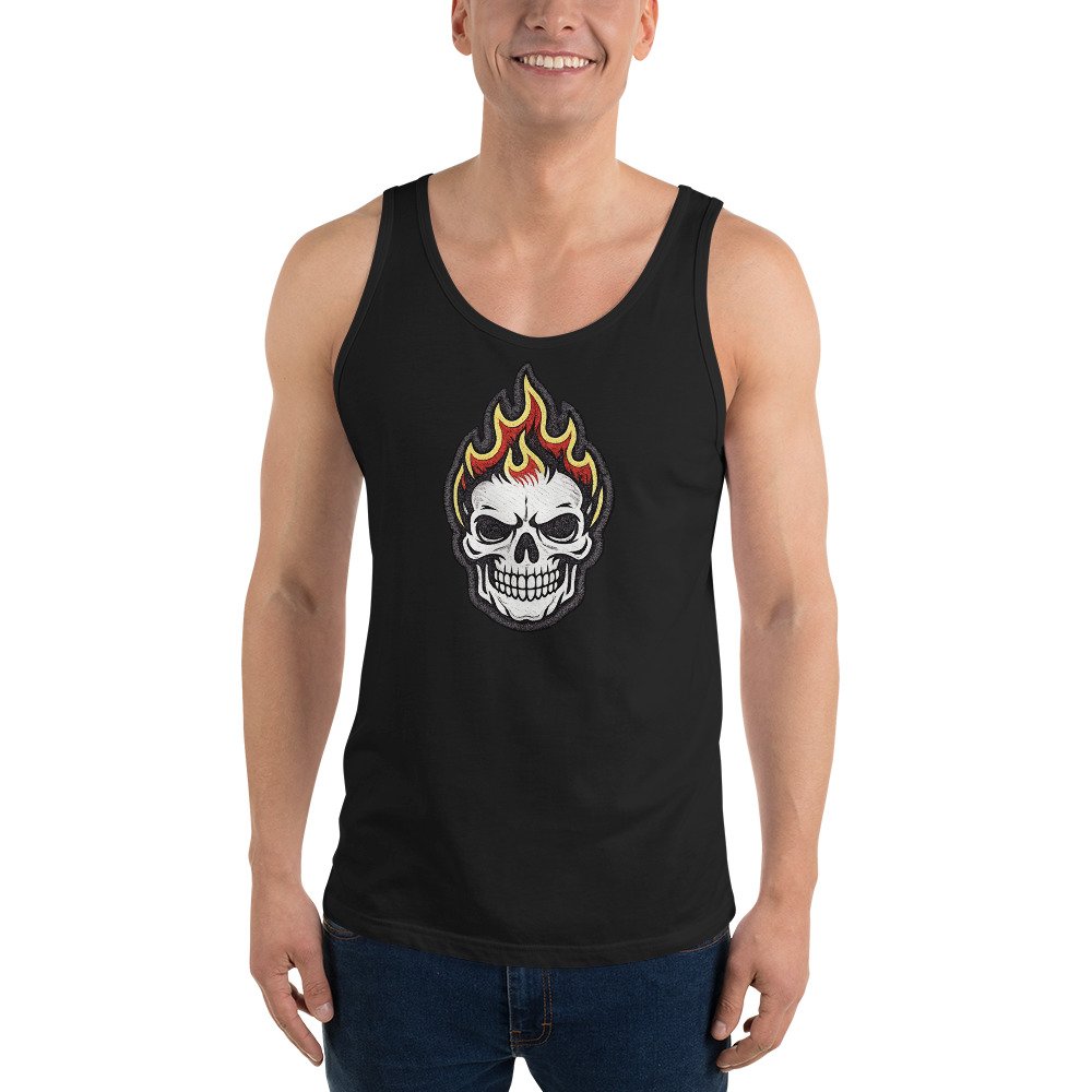 Męska koszulka na ramiączkach płonąca czaszka – tank top skull fire| Zarn.pl męska koszulka na ramiączkach płonąca czaszka