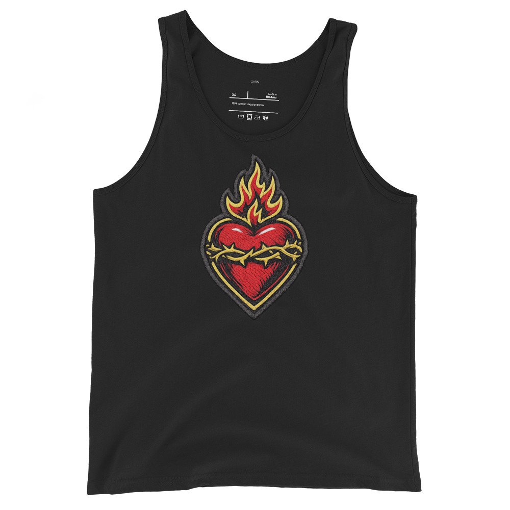Męska koszulka na ramiączkach płonące serce – tank top sacred heart| Zarn.pl Męska koszulka na ramiączkach płonące serce – tank top sacred heart - obrazek 2