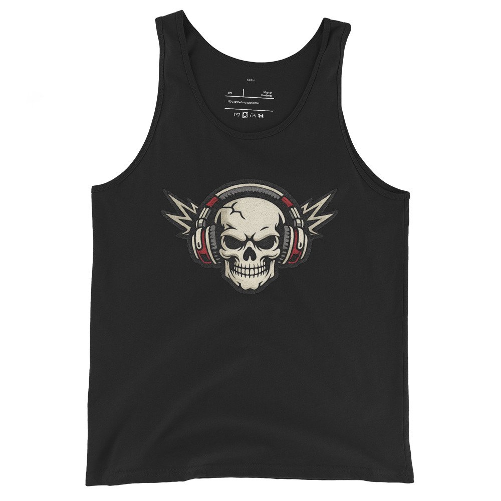 Męska koszulka na ramiączkach „Skull Beats” – koszulka z czaszką w słuchawkach i błyskawicami| Zarn.pl Męska koszulka na ramiączkach „Skull Beats” – koszulka z czaszką w słuchawkach i błyskawicami - obrazek 2