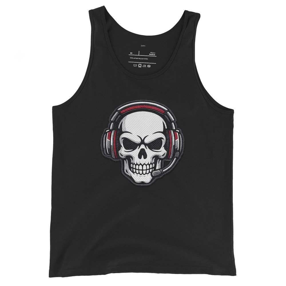 Męska koszulka na ramiączkach „Gaming Skull” – koszulka na ramiączkach z czaszką w słuchawkach| Zarn.pl Męska koszulka na ramiączkach „Gaming Skull” – koszulka na ramiączkach z czaszką w słuchawkach - obrazek 2