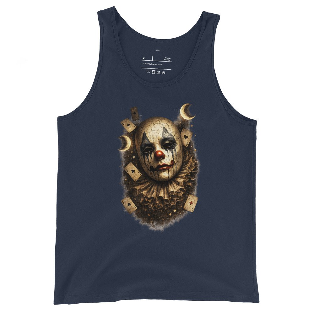 Męska koszulka na ramiączkach „Mroczny Klaun” – koszulka tank top z artystyczną maską klauna| Zarn.pl Męska koszulka na ramiączkach „Mroczny Klaun” – koszulka tank top z artystyczną maską klauna - obrazek 3