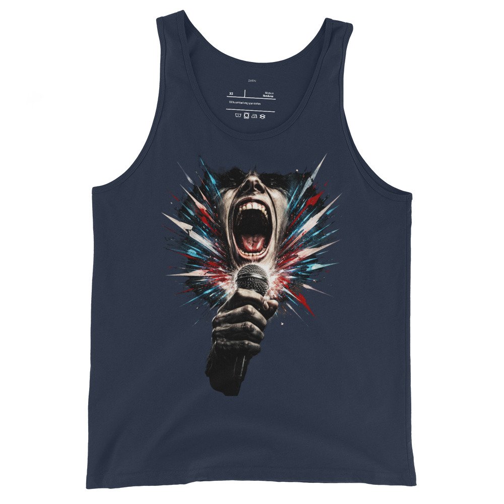 Męska koszulka na ramiączkach „Krzyk Rocka” – koszulka tank top z wokalistą i mikrofonem| Zarn.pl Męska koszulka na ramiączkach „Krzyk Rocka” – koszulka tank top z wokalistą i mikrofonem - obrazek 3