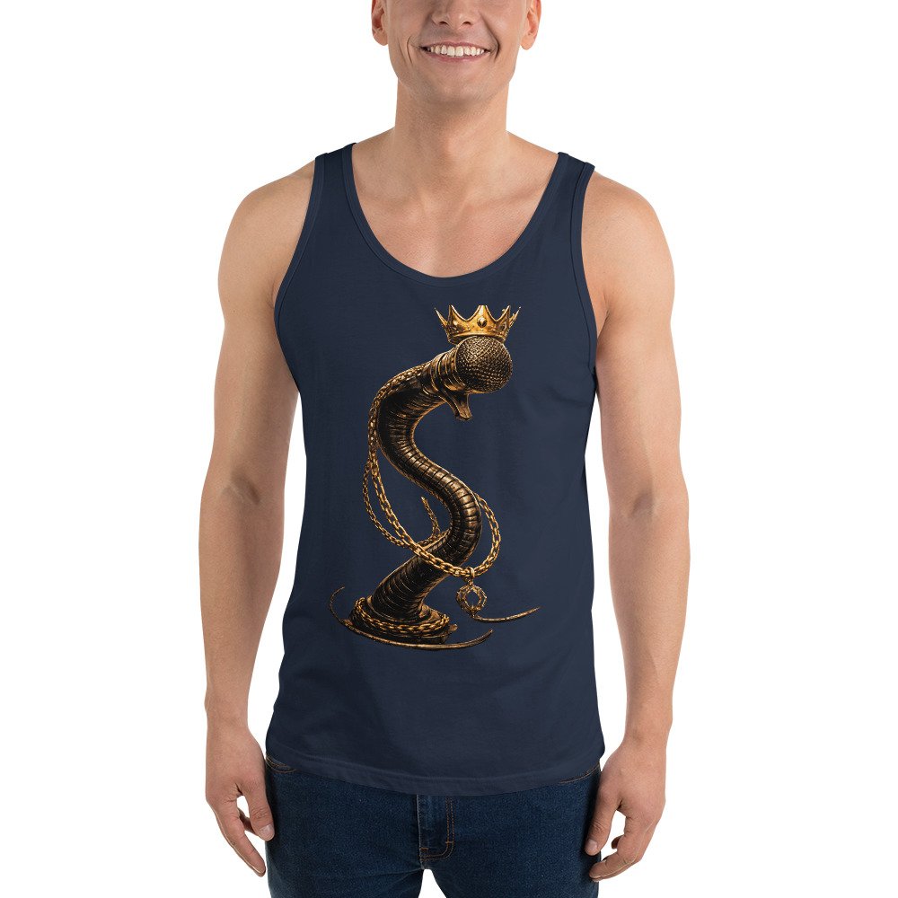 Koszulka na ramiączkach „Royal Flow” – artystyczna koszulka tank top z mikrofonem i złotym wężem| Zarn.pl Koszulka na ramiączkach „Royal Flow” – artystyczna koszulka tank top z mikrofonem i złotym wężem - obrazek 9