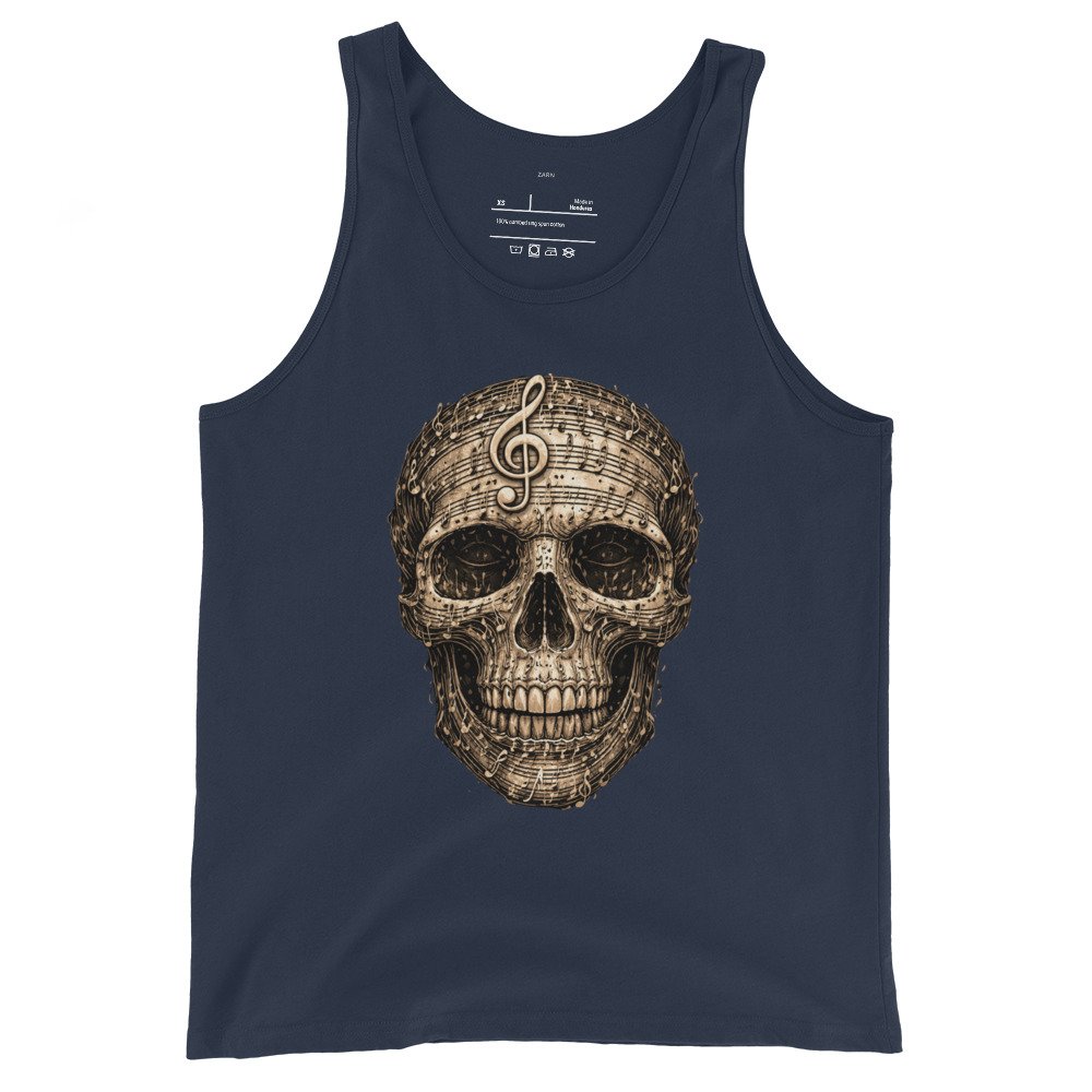 Męska koszulka na ramiączkach „Music Skull” – koszulka z muzyczną czaszką i nutami| Zarn.pl Męska koszulka na ramiączkach „Music Skull” – koszulka z muzyczną czaszką i nutami - obrazek 3