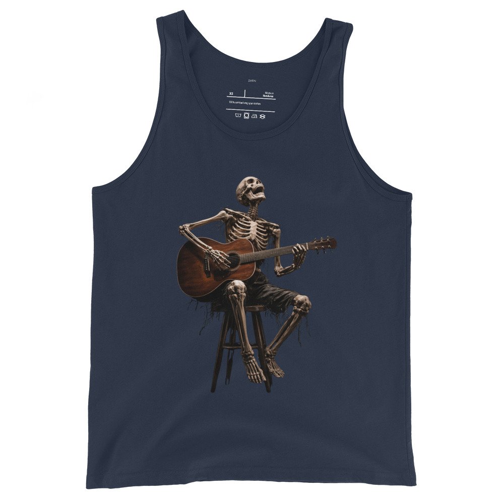 Męska koszulka na ramiączkach „Skeleton Guitar Player” – koszulka ze szkieletem grającym na gitarze| Zarn.pl Męska koszulka na ramiączkach „Skeleton Guitar Player” – koszulka ze szkieletem grającym na gitarze - obrazek 3