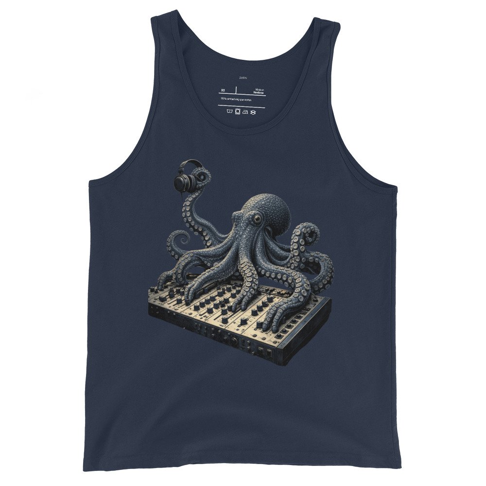 Męska koszulka na ramiączkach „Octopus DJ” – ośmiornica DJ z mikserem| Zarn.pl Męska koszulka na ramiączkach „Octopus DJ” – ośmiornica DJ z mikserem - obrazek 3