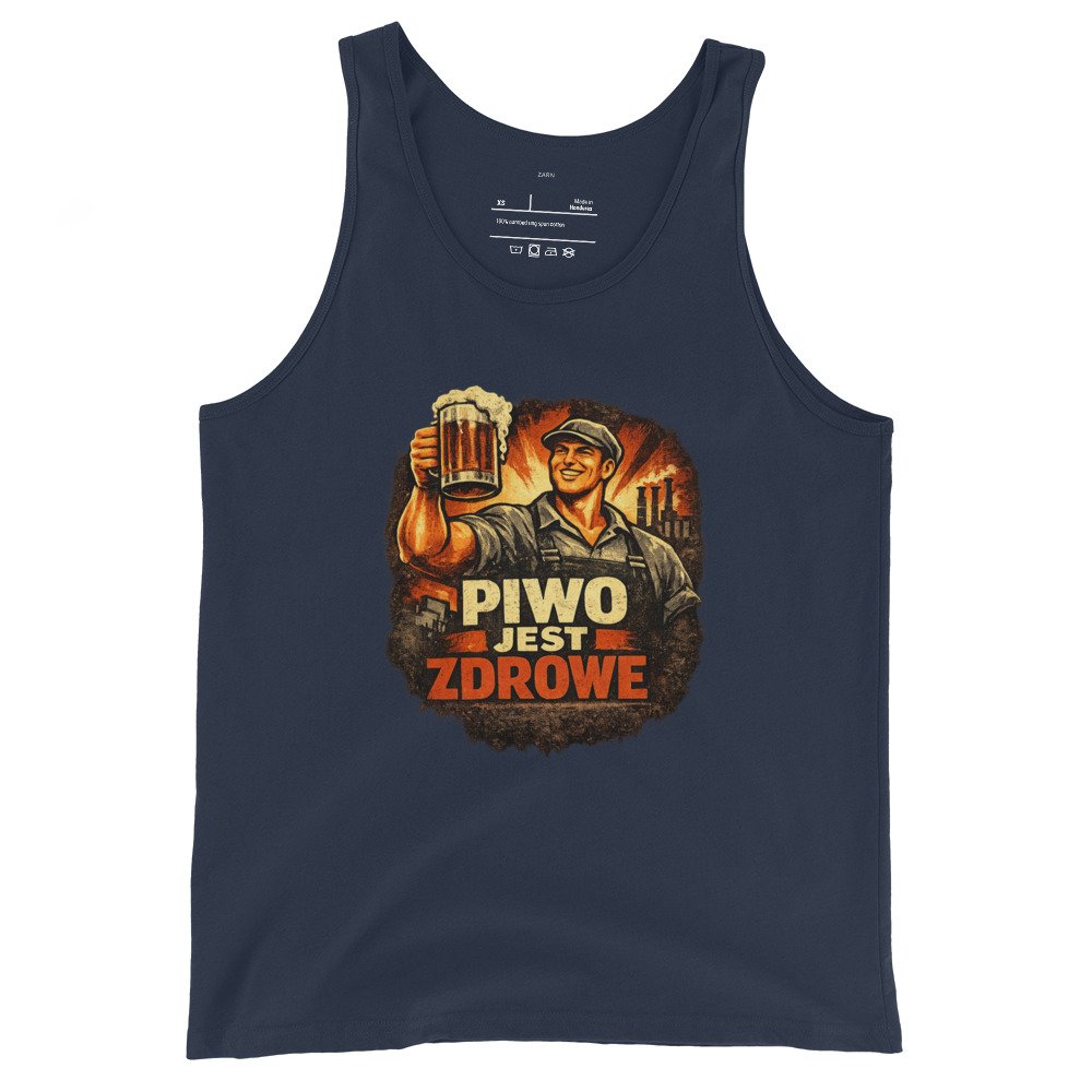 Męska koszulka na ramiączkach „Piwo Jest Zdrowe” – tank top PRL z piwną grafiką retro| Zarn.pl Męska koszulka na ramiączkach „Piwo Jest Zdrowe” – tank top PRL z piwną grafiką retro - obrazek 3