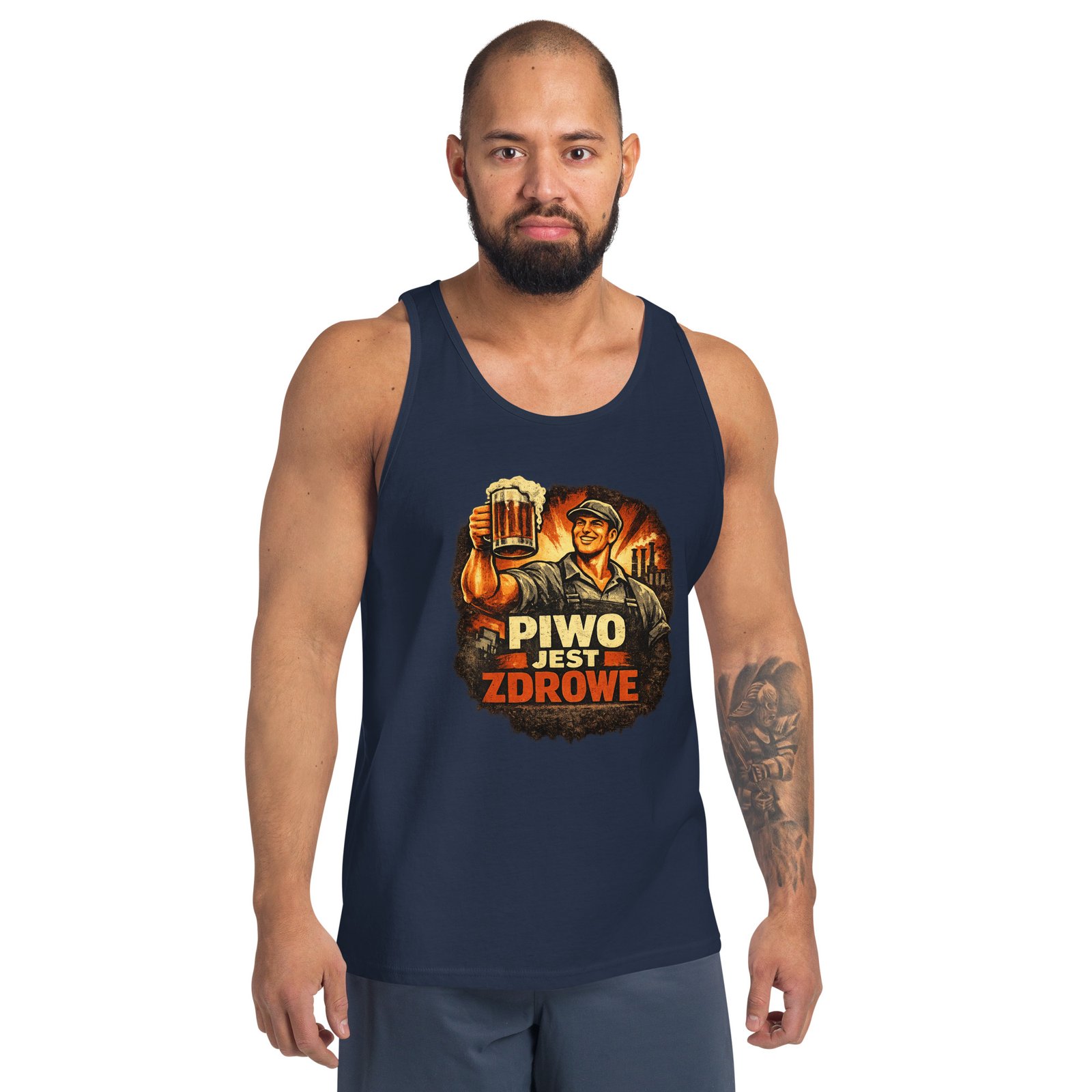 Męska koszulka na ramiączkach „Piwo Jest Zdrowe” – tank top PRL z piwną grafiką retro| Zarn.pl Męska koszulka na ramiączkach „Piwo Jest Zdrowe” – tank top PRL z piwną grafiką retro - obrazek 8