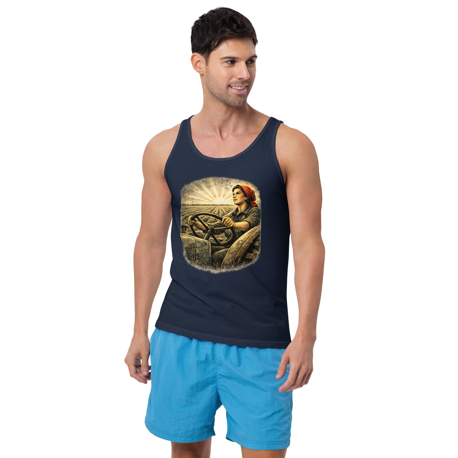 Męska koszulka na ramiączkach „Rolniczka PRL” – tank top retro z traktorem i motywem wiejskim| Zarn.pl Męska koszulka na ramiączkach „Rolniczka PRL” – tank top retro z traktorem i motywem wiejskim - obrazek 8