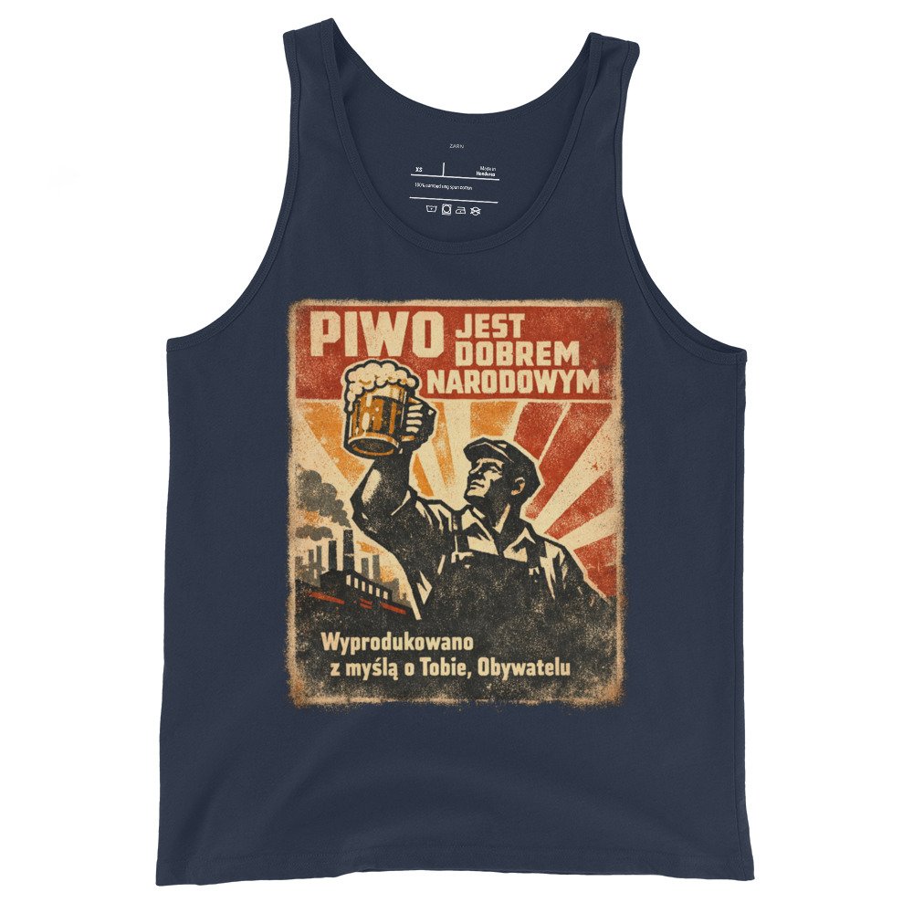 Męska koszulka na ramiączkach „Piwo Jest Dobrem Narodowym” – tank top PRL z kuflem piwa retro| Zarn.pl Męska koszulka na ramiączkach „Piwo Jest Dobrem Narodowym” – tank top PRL z kuflem piwa retro - obrazek 3