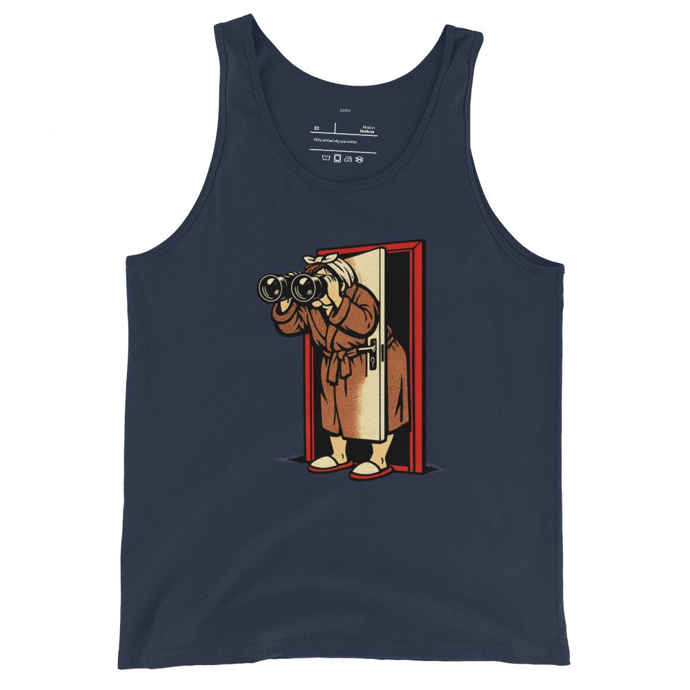 Męska koszulka na ramiączkach „Sąsiadka PRL” – tank top retro z lornetką i humorem vintage| Zarn.pl Męska koszulka na ramiączkach „Sąsiadka PRL” – tank top retro z lornetką i humorem vintage - obrazek 3