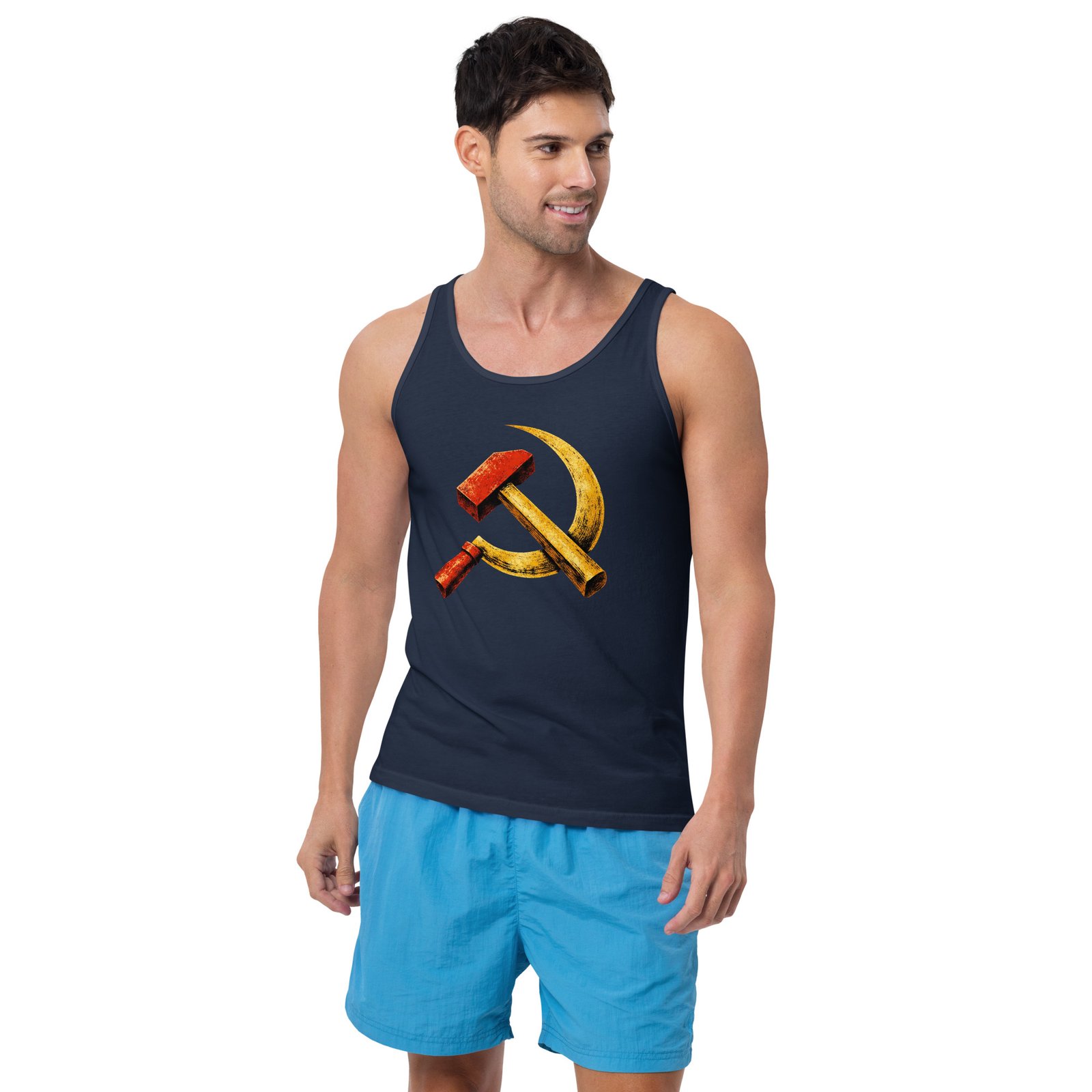 Męska koszulka na ramiączkach „Młot i Sierp PRL” – tank top retro z symbolem komunizmu| Zarn.pl Męska koszulka na ramiączkach „Młot i Sierp PRL” – tank top retro z symbolem komunizmu - obrazek 9