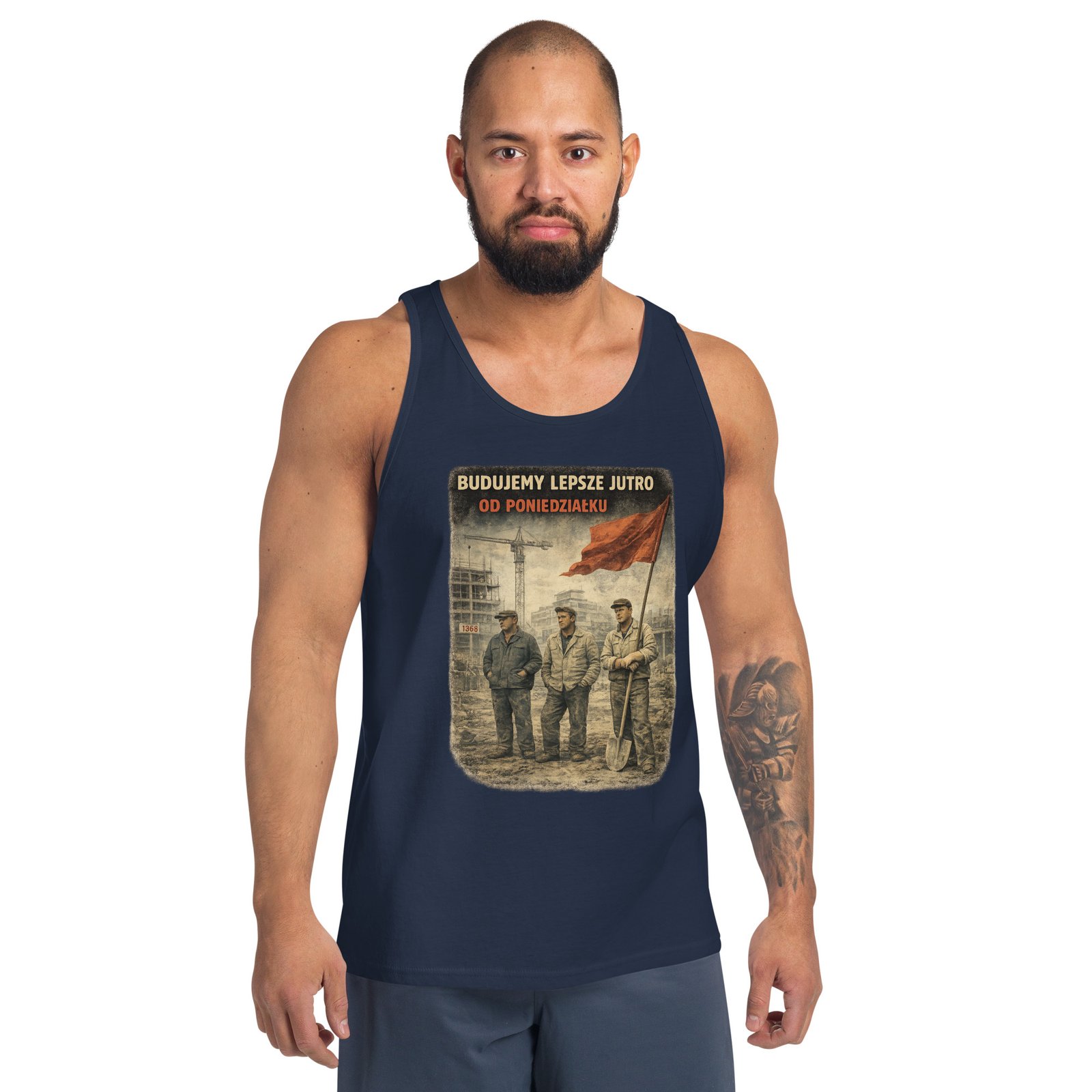 Koszulka na ramiączkach PRL „Budujemy Lepsze Jutro Od Poniedziałku” – tank top robotnicy retro| Zarn.pl Koszulka na ramiączkach PRL „Budujemy Lepsze Jutro Od Poniedziałku” – tank top robotnicy retro - obrazek 8
