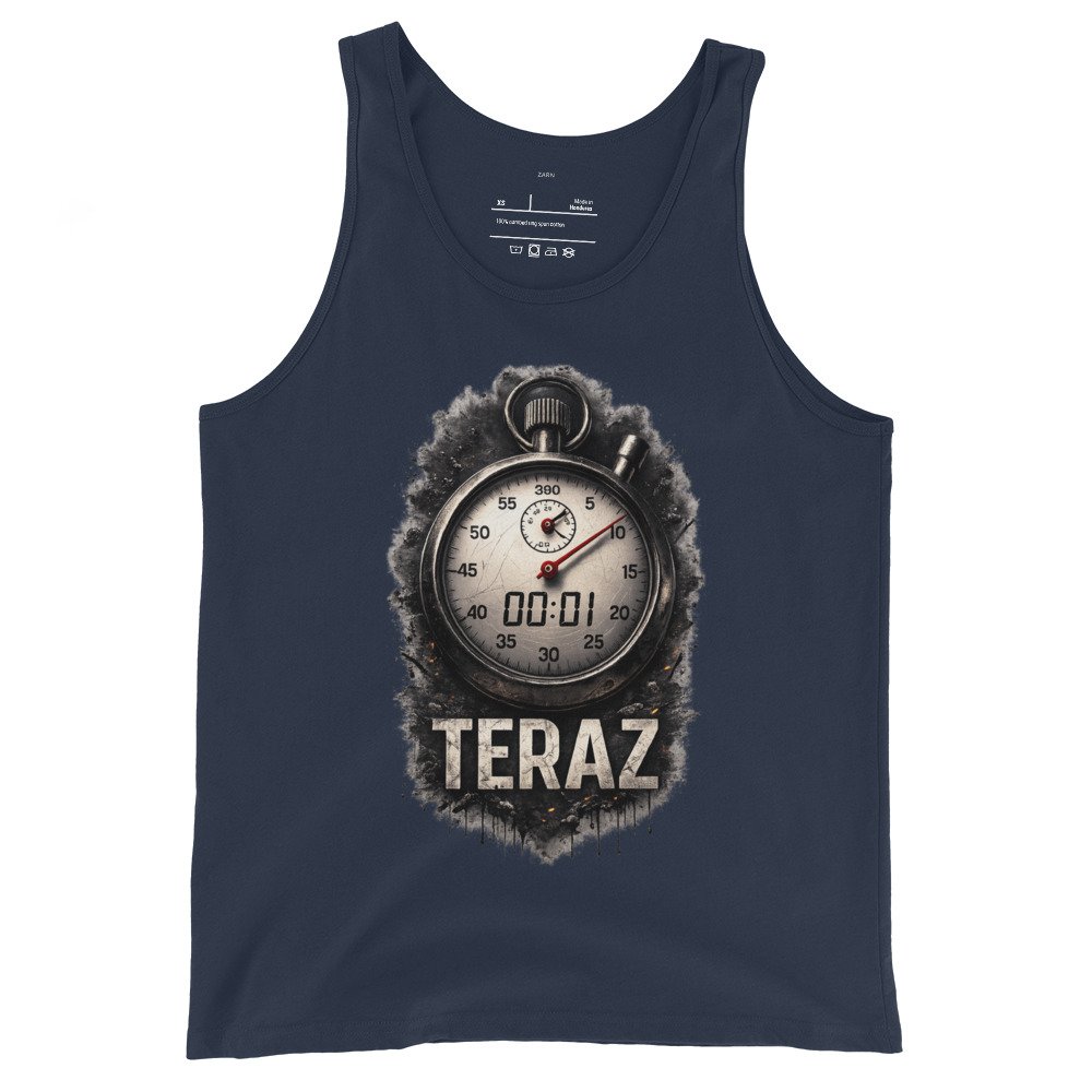 Męska koszulka na ramiączkach „Teraz” – motywacyjny tank top ze stoperem i symbolem działania| Zarn.pl Męska koszulka na ramiączkach „Teraz” – motywacyjny tank top ze stoperem i symbolem działania - obrazek 3